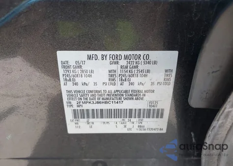 2017 Ford Edge Sel из США, поврежденный, VIN 2FMPK3J86HBC11417